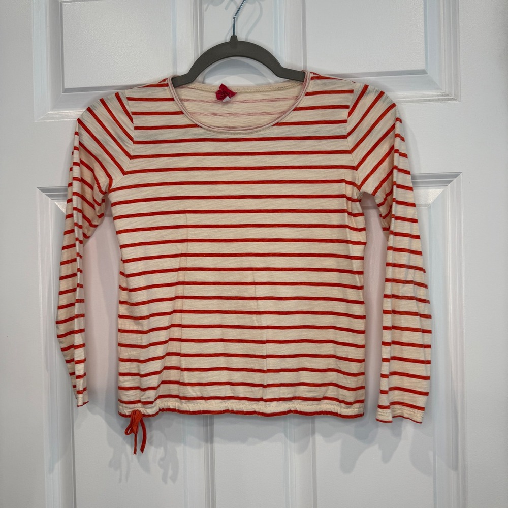 Crewcuts J.Crew Girls Red Cream Striped Long Sleeve Cotton Slub Tee Size 8